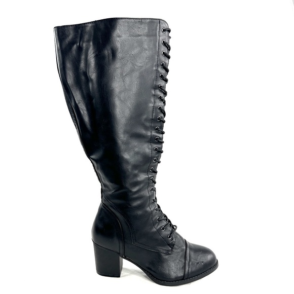 torrid Shoes - Torrid Wide Calf Women Size 9.5 Black Faux Leather Boot Knee High Lace up Zip